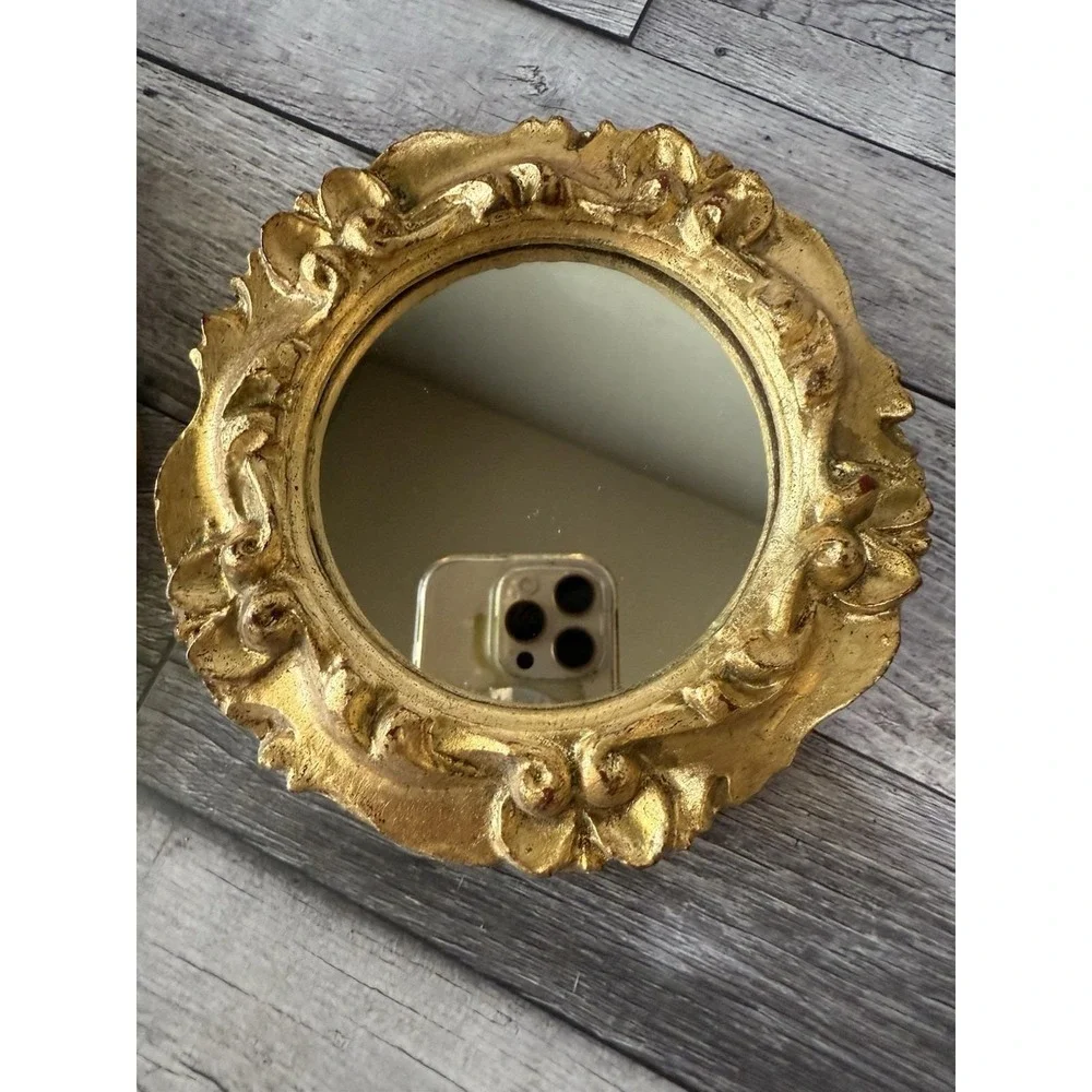 Vintage Italian Florentine Gold Gilt Wall Mirrors 2PC Set Octagon Baroque 7